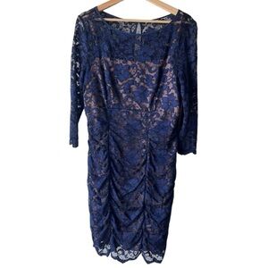 Women's Jessica Howard blue under fabric V-Neck Scallop Lace Dress size 16.